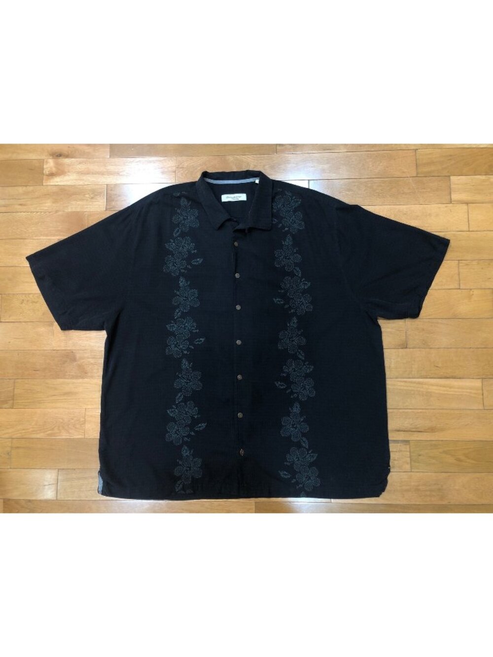 Tommy Bahama 100% Silk Vertical Floral Embroidered Black Shirt Coastal Elite 3XT